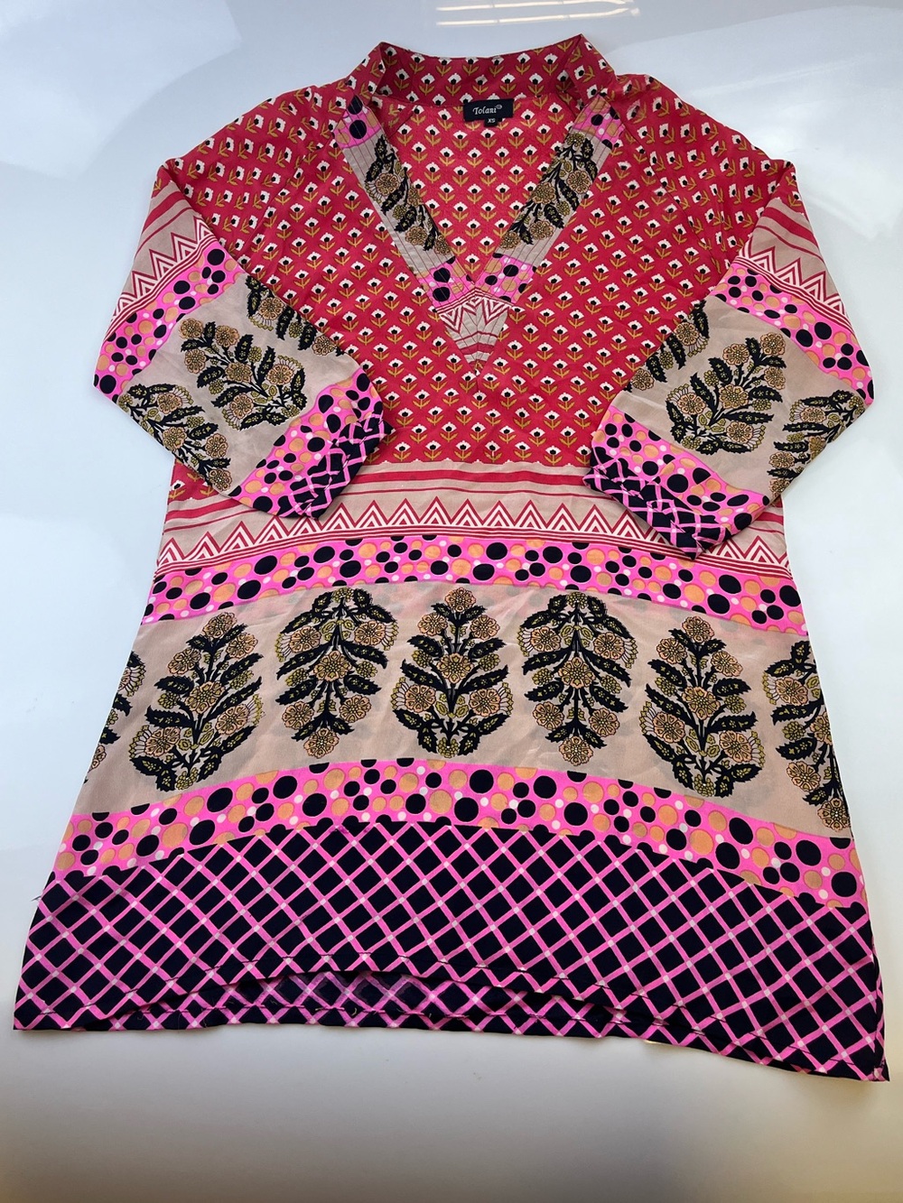 Tolani Red Patterned Silk Dress N261-28 - Picture 3 of 8